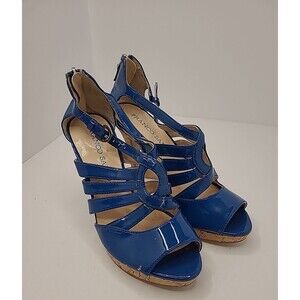 FRANCO SARTO Vanilla Womens 6.5 M Platform Heel Blue Zip Back Cork Shiny Y2K